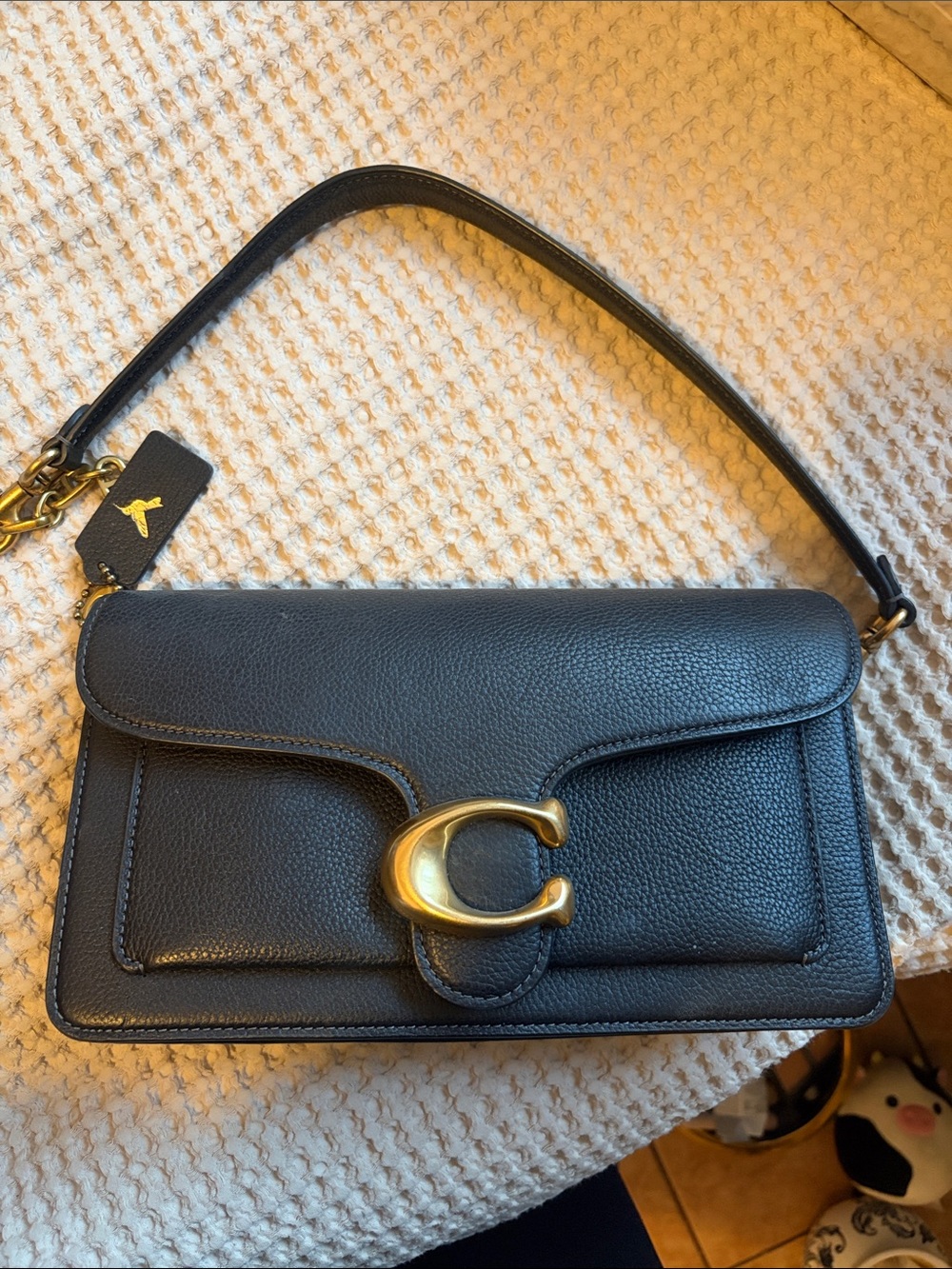 Coach Black Pebbled Leather Shoulder Bag with Gold C Hardware